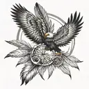 ring of eagle feathers with a bird inside of the circle and Roman numerals of 1947 underneath the circle tattoo design idea