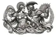 Ares greek god fighting athena greek goddess tattoo design idea