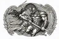 Ares greek god fighting athena greek goddess tattoo design idea