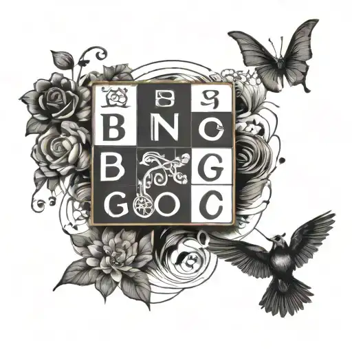 Combine a bingo card with a courier package and musical symbols for a one-of-a-kind tattoo tattoo design idea