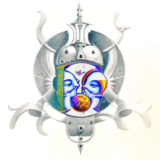 two medival knights with sun and moon for heads tattoo design idea