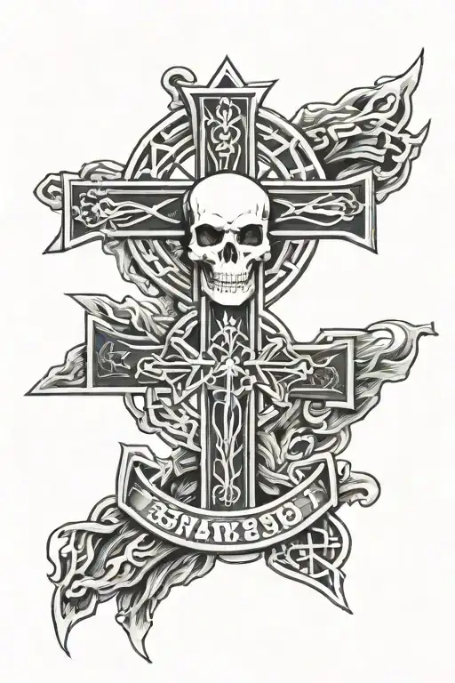 irish, celtic cross, combat, skull, 35th Combat aviation brigade patch, army, 21 years tattoo design idea