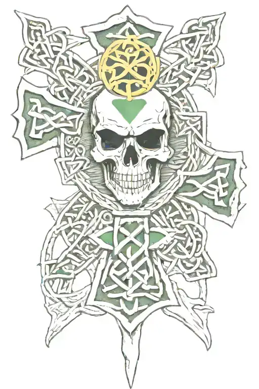 irish, celtic cross, combat, skull, 35th CAB, army, 21 years tattoo design idea