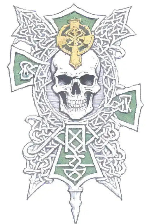 irish, celtic cross, combat, skull, 35th CAB, army, 21 years tattoo design idea