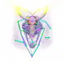 Create an 2d tattoo that features a DNA strand made of metallic and neon-colored circuitry lines. The DNA strand should  tattoo design idea