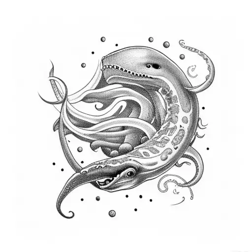spermwhale and giant squid  tattoo design idea