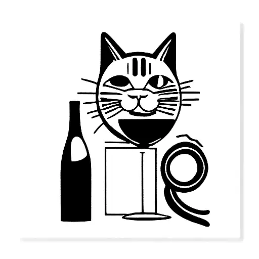 cat with wine listening to music tattoo design idea