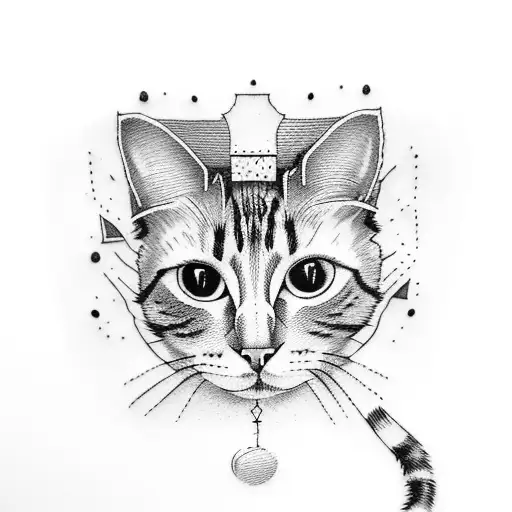 cat with wine tattoo design idea
