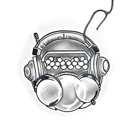 9 ball with headphones tattoo design idea