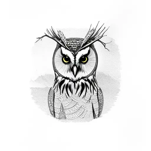 Sketch "Owl In Tree Line" Tattoo Idea - BlackInk AI
