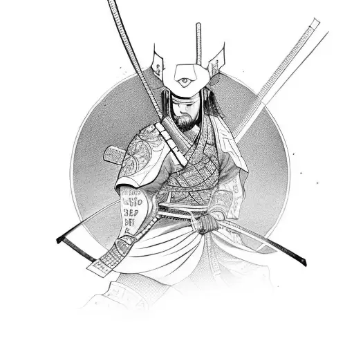 samurai ronin with tori gate in background tattoo design idea