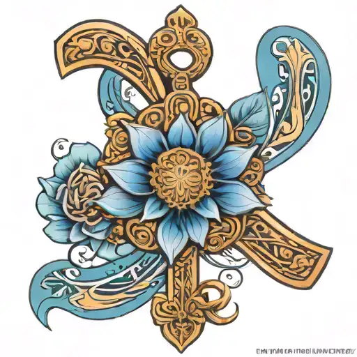 Blue lotus flower, Egyptian ankh cross, infinity symbol, merkeba  tattoo design idea