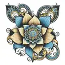 Blue lotus flower with Egyptian cross, sacred geometry patterns tattoo design idea