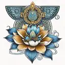 Blue lotus flower with Egyptian cross, sacred geometry patterns tattoo design idea