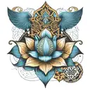Blue lotus flower with Egyptian cross, sacred geometry patterns tattoo design idea