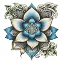 Blue lotus flower with Egyptian cross, sacred geometry patterns tattoo design idea
