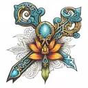 Blue lotus flower, Egyptian ankh cross, infinity symbol, merkeba  tattoo design idea