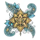 Blue lotus flower, Egyptian ankh cross, infinity symbol, merkeba  tattoo design idea