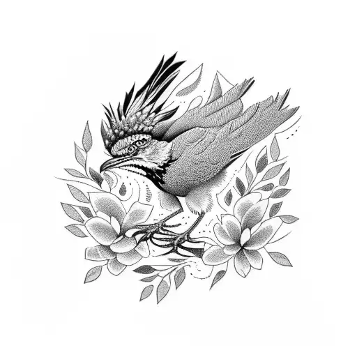half sleeve with roadrunner, Rowan tree, Shea flower, Hawaiian floral, and bourbon tattoo design idea