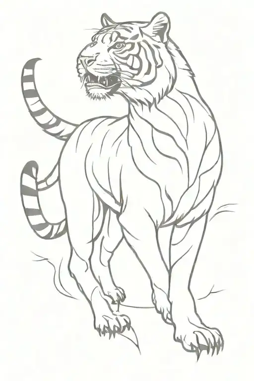 tiger walking, bird flying eagle tattoo design idea