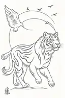 tiger walking, bird flying eagle tattoo design idea