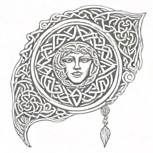 moon, sun, protection symbols of Celtic religion, Lilith tattoo design idea