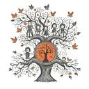 Family tree with names and two child figures and a wife  tattoo design idea