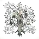Family tree with names and two child figures and a wife  tattoo design idea