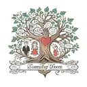 Family tree with names and two child figures and a wife  tattoo design idea