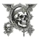 Catholic architecture and skull tattoo design idea