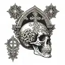 Catholic architecture and skull tattoo design idea