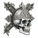 Catholic architecture and skull tattoo design idea