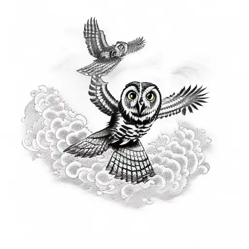 mean looking tawny owl flying to attack prey tattoo design idea