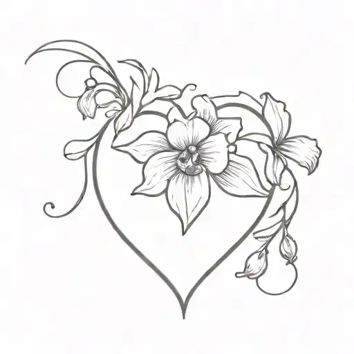 G>^v, with violets and irises forming into a heart tattoo design idea