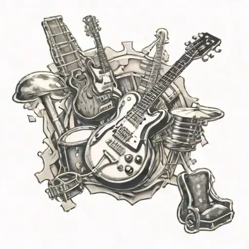 puzzle mountain music guitar drums tattoo design idea