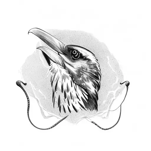 raven on snake with skull tattoo design idea