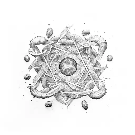 An abstract representation of astral signs intertwined with coffee beans tattoo design idea