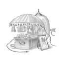 A whimsical flea market scene with various unique objects and treasures tattoo design idea