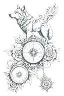 Rose, wolf and compass with clock tattoo design idea