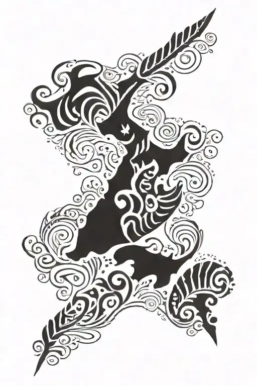 New Zealand map, silver fern inside  tattoo design idea