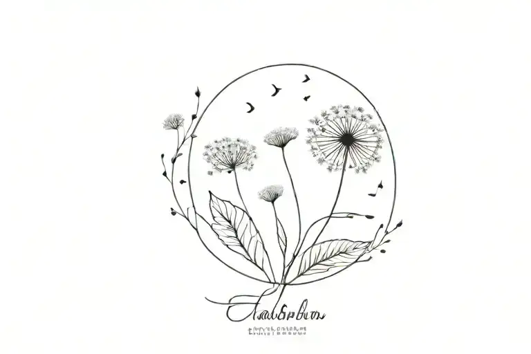 Name with dandelion flower tattoo design idea