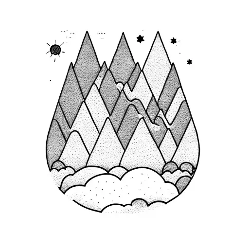 Soil with skeletton, mountains, forrest, lake, sun surrounded by clouds, then planets, stars, UFO, angel tattoo design idea