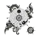 A tattoo design incorporating symbols representing the 8 negative emotions (क्रोध, लोभ, मोह, मद, मत्सर, घृणा, ईर्ष्या, द्वेष एवं भय) tattoo design idea