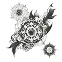 A tattoo design incorporating symbols representing the 8 negative emotions (क्रोध, लोभ, मोह, मद, मत्सर, घृणा, ईर्ष्या, द्वेष एवं भय) tattoo design idea