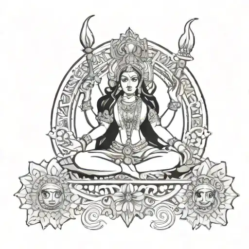 Create a tattoo design of a goddess that combines elements of both Durga and Kali. tattoo design idea