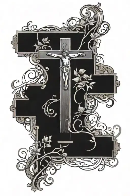 Cross with roman numerals intertwined with a vine tattoo design idea