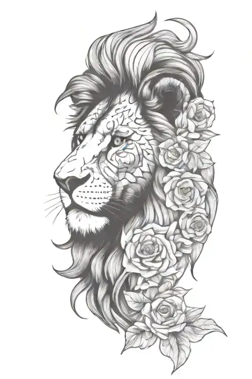 lion face with scar lion face with flower tattoo design idea
