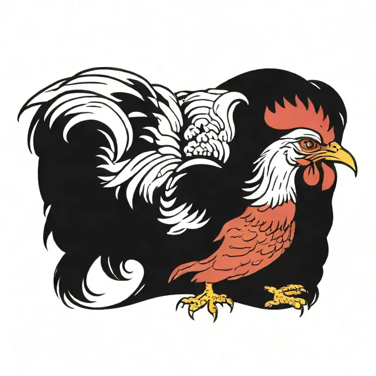 Anthropomorphic beautiful chicken tattoo design idea