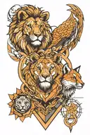 geometry with a lion at the top, an owl on the left and a fox on the right tattoo design idea