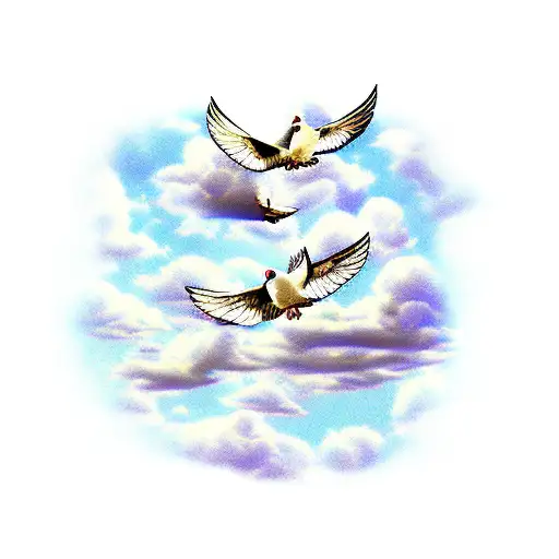 clouds in the sky with doves and stairway tattoo design idea